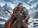 A rugged Skyrim Nord warrior standing in a snowy landscape